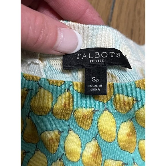 Talbots Women's Aqua Pear Novelty‎ Print Scoop Neck Sweater Size 1X-Lightweight - Picture 7 of 11